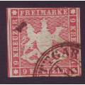 GERMAN STATES - WURTTEMBERG  1857  9kr carmine-rose imperforated VF USED