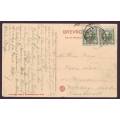 DENMARK - Postal History Early 1900th black&white postcard with pair 5ore green
