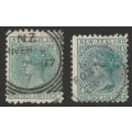 NEW ZEALAND - 1882/85 QV issue  4d Bluish green with different perforations VF USED