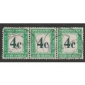 UNION -  Postage Due 1961 4c Dark green and emerald strip of 3  VF USED  SACC 46