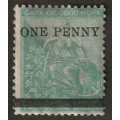 CAPE of GOOD HOPE  - 1876  1s green surcharged ONE PENNY  SACC 28 VF USED