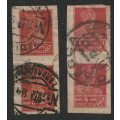RUSSIA -  1922/1923 Issues  3k and 4k imperforated vertical pairs VF USED