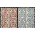 TRANSVAAL - 1885 Issue Two blocks of four **UM**