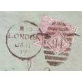 POSTAL HISTORY  - GB  QV 1877  2&1/2d Rosy-mauve PLATE 6 (SG 141) on entire to Italy