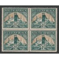 UNION  - 1940 1&1/2d green and dull gold Block of 4 with gold offset at the back Inv.Wmk **MNH**