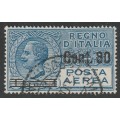 ITALY - 1927 Airmail issue  80c surcharge on 1 Lira blue. Scarce stamp in excellent used conditions