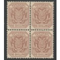 TRANSVAAL - 1895 10s pale chestnut,block of four **MNH**