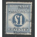 RHODESIA & NYASALAND - 1956  REVENUE  Issue 1 Pound blue BF 7