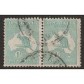 AUSTRALIA - 1916 ROOS 1s blue-green pair (Wmk6) SG 40
