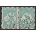 AUSTRALIA - 1929 ROOS 1s blue-green pair (Wmk 7) SG 109