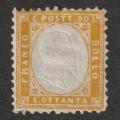 ITALY -  1862 King Victor Emmanuel II  80c yellow Almost unmounted mint *LMM*