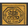 PAPAL STATES - 1867 Issue on coloured glazed paper 40c black on yellow paper. Original gum *MM*