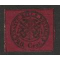 PAPAL STATES - 1867 Issue on coloured glazed paper 20c black on brownish-rose paper. Mint NO GUM