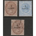 STRAITS SETTLEMENTS - 1899 QV Issue 4 Cents Surcharge Wmk Crown CA  Part set mint and used