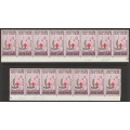 RSA -  1963 Red Cross Issue Two bottom strips of 7 and 8 with VARIETY on both **MNH**