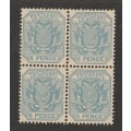 TRANSVAAL - 1894 `WAGON WITH SHAFT`   6d pale blue Block of four **MNH**