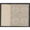 TRANSVAAL - 1885  1/2d  grey, marginal block of four**MNH**