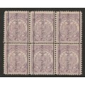 TRANSVAAL - 1885  Provisional Surcharges 1/2d on 3d block of six, superb unmounted mint SACC 197