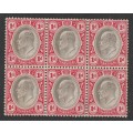 TRANSVAAL - 1902 Issue 1d grey and carmine block of six *MM/MNH**