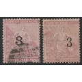 CAPE of GOOD HOPE  - 1880 3d surcharged 3 in black(Both types) SACC 32/33 VFU