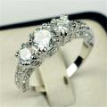 Wedding White Gold plated Ring Size 7- 8 Sapphire rhinestone 10K