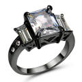 Princess Cut Black Ring with a White Stone Size 6