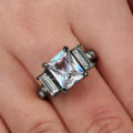Princess Cut Black Ring with a White Stone Size 6