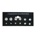 6 Pair Pretty Silver Rhinestone Ear Stud Earrings