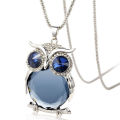Retro Glass Owl Pendant - Long Chain Necklace