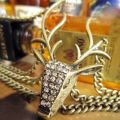 Vintage Bronze Deer Head Long Antlers Pendant Bracelet