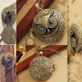 Vintage Bronze Owl Locket Chain Necklace