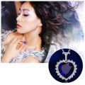 Blue Crystal Heart Rhinestone Pendant Necklace