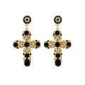 Vintage Baroque Style Gold Cross Large Dangle Earrings