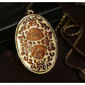 Hot Oval Amber Hollow Rhinestone Long Chain Pendant Necklace