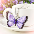Glitzy Butterfly Crystal Silver Necklace