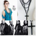 Long Black Cross Pendant and Chain Necklace