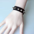 Silver Spike Rivet Cone Black Leather Cuff Wristband - GREAT SHIPPING DEAL
