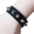 Silver Spike Rivet Cone Black Leather Cuff Wristband - GREAT SHIPPING DEAL