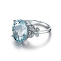 Graceful Silver Aquamarine Crystal Butterfly Ring