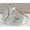 Women Fashion Silver Plated Oval Cut Aquamarine Gem Ring