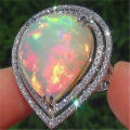 925 Silver White Fire Opal Moon Stone Ring