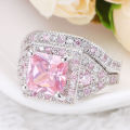 925 Silver Pink Sapphire Ring Set