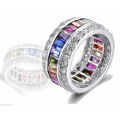 Elegant Silver Multi-Color Sapphire Ring