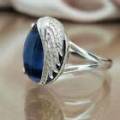 Silver Angel Wing Blue CZ Sapphire Ring