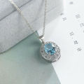 Elegant Silver Aquamarine Oval Pendant Neclace