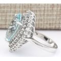 Elegant Silver Aqua Teardrop Ring