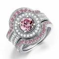 Glamorous Silver Pink Topaz Ring Set