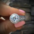 Elegant Silver Sapphire CZ White Stone Ring