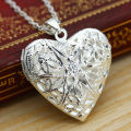 Locket Hollow Heart Photo Pendant Chain Necklace