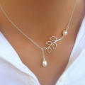 Silver Pearl Leaf Necklace